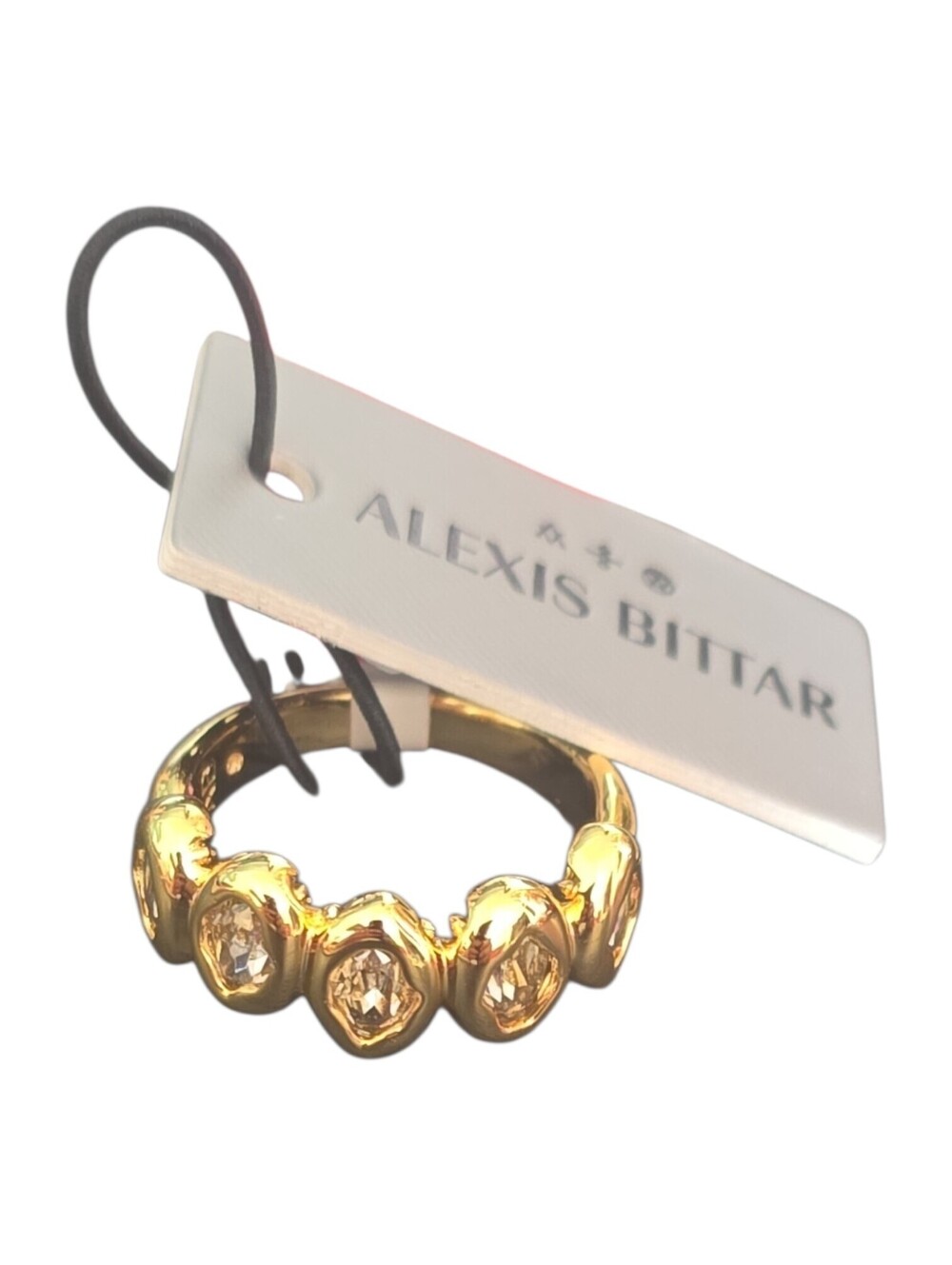 Alexis Bittar Molten Gold Plated Crystals Band Ring Sz 7.5 NWT - Picture 2 of 2